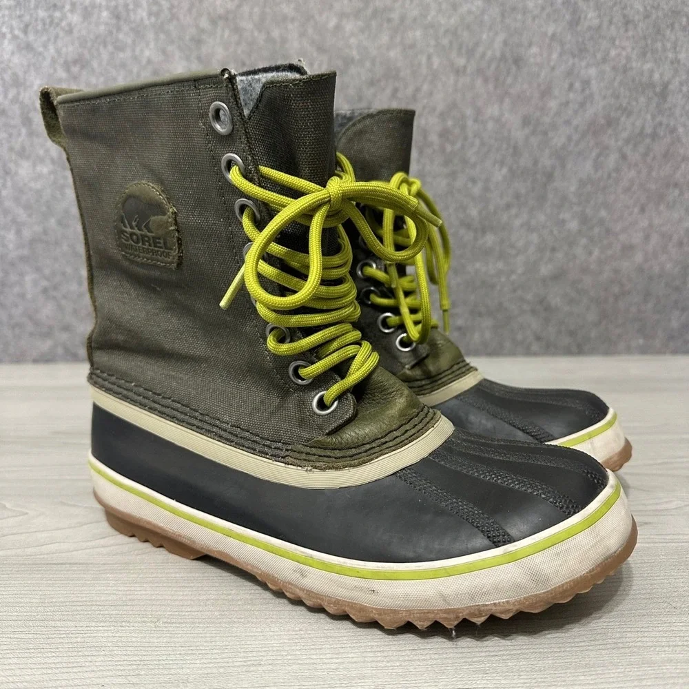 Sorel‎ 1964 Premium CVS Boots Womens Size 8 Olive Green Waterproof Canvas